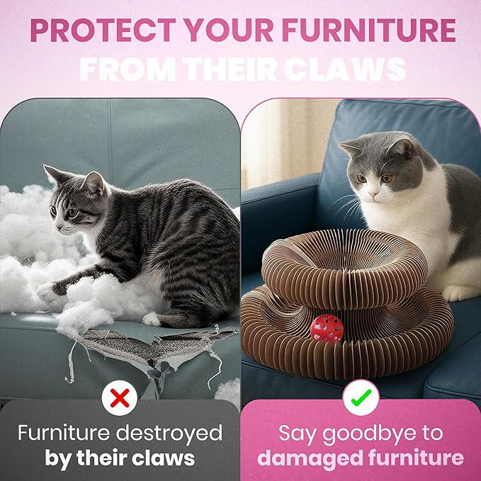 Fin & Jacky Magic Organ Cat Scratcher Board Toy, Upgraded Magnets & Durable High-Density Cardboard for Stability, Eco-Friendly, Kitty Kurlz Round Cat Scratcher, Interactive Indoor Playboard