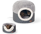 K&H Pet Products Thermo-Pet Nest Heated Cat Bed for Indoor Cats & Kittens, 2-in-1 Heated Cat Cave & Cuddler, Gray, Small 18 X 15 Inches