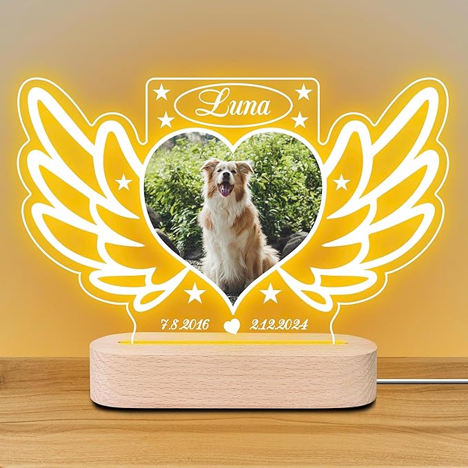 Pet Memorial Night Light – Custom Dog & Cat Loss Gift, Memorial Plaque & Picture Frame (PM #4)