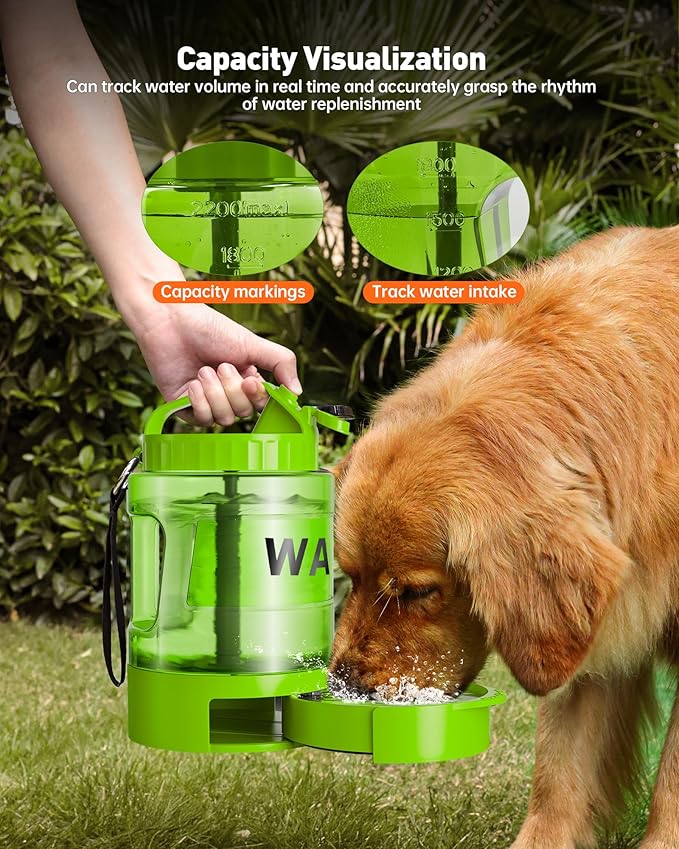 Portable Dog Water Bottle Bowl - 77 oz Travel Water Bowl Dispenser for Dogs Leak Proof, Suitable for Large Pet Drinking, A Must Have for Outdoor, Camping, Walking, Beach, Hunting Other Scenes （Green）