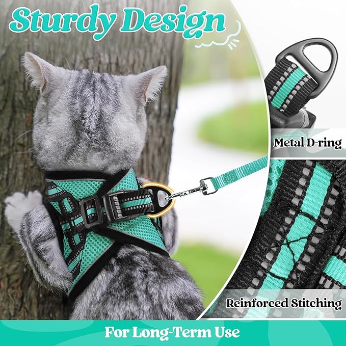 rabbitgoo Cat Harness and Leash Set for Walking Escape Proof, Adjustable Soft Kittens Vest with Reflective Strip for Cats, Comfortable Outdoor Vest,Green,L