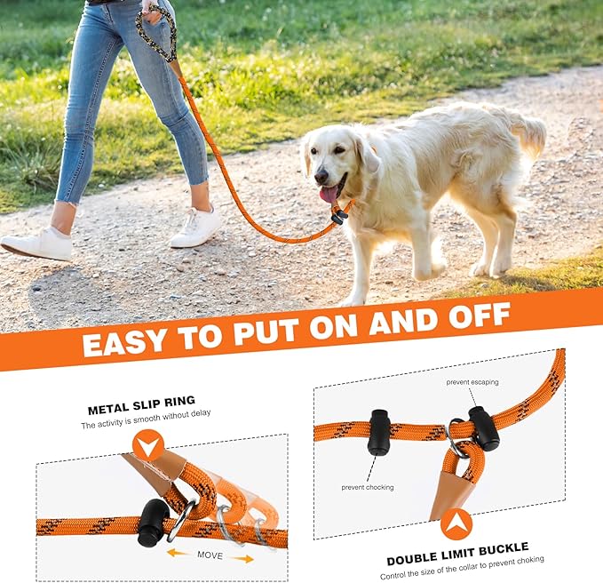 lynxking Slip Lead Dog Leash Reflective, Heavy Duty Comfortable Strong Rope for Large Medium Small Dogs No Pull Pet Training (Orange, 2PCS Large 1/2in x 6ft)