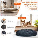 Deconovo Calming Donut Dog Bed, Washable Plush Round Pet Bed for Small Dogs & Cats with Raised Rim, Non-Slip Base and Soft Faux Fur—Lightweight, Easy-Care Design Dark Grey 30" L x 30" W x 8" Th