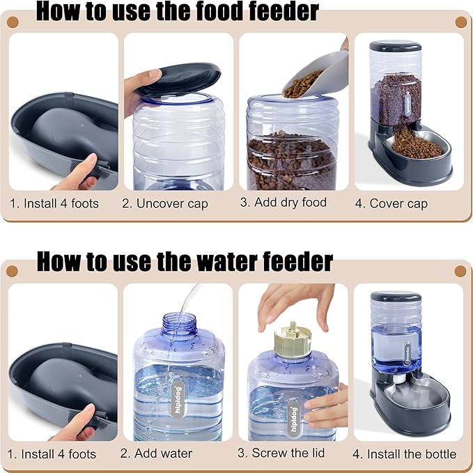 Stainless Steel Automatic Pet Feeder for Small&Medium Pets Automatic Food Feeder and Waterer Stainless Steel Bowls Set 3.8 L, Travel Supply Feeder and Water Dispenser for Dogs Cats Pets Animals