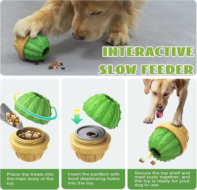 Interactive Dog Toys, Frozen Treat Dispensing for Aggressive Chewers, Indestructible Nylon Chew Toy, Slow Puzzle Feeder for Healthy Eating, for Small Medium Large Breed to Keep Them Busy, Green