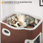 YITAHOME 2-Tier Cat House, Indoor Cat Cave Bed Playhouse, Flannel & Cool Mat, Covered Cat Beds with Scratch Pad and Hideaway Cave, Cute Modern Cat Condo Furniture for Multi Small Cats, Brown
