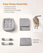 Feandrea Cat Tree, 29.1-Inch Cat Tower, M, Cat Condo for Medium Cats up to 11 lb, Large Cat Perch, 2 Cat Caves, Scratching Post, Light Gray UPCT612W01