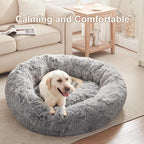 45 inches Donut Dog Bed for Extra Large Dogs,Calming Fluffy Round Jumbo Pet Bed with Removable & Washable Cover, Fits up to 150 lbs Pets (Dark Grey,XL)
