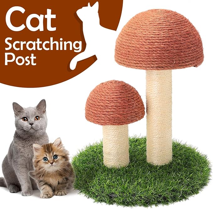 PowerKing Mushroom Cat Scratching Post, 15 x12 Inches Claw Scratching Post for Kitty, Natural Sisal Cat Scratchers Pole, Cat Interactive Toys, Cat Tree Tower (Brown)