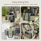 Petsfit Expandable Rabbit Carrier Bunny Carriers, 16 Inch Airline Approved Pet Carrier with 2 Extensions, Soft Washable Cushion, Self-Locking Zipper Head, Built-in Safety Rope, Fit for Travel