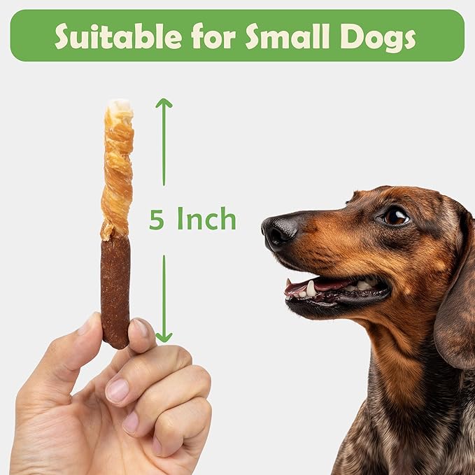 MON2SUN Dog Treats 5 Inch Double Flavor Chicken & Chicken Liver Wrapped Rawhide Sticks, Teeth Cleaning for Small Dogs, 21.16 oz (30 Count)