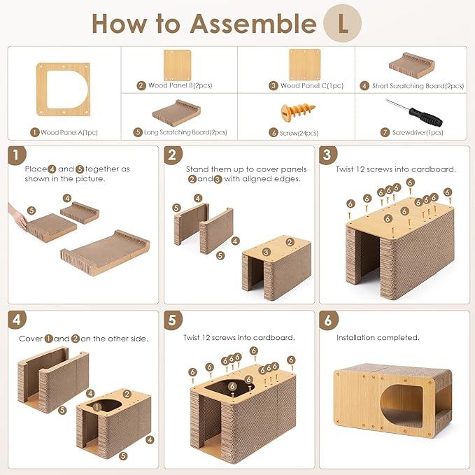 EHEYCIGA Cardboard Cat Scratcher House, 20-Inch Corrugated Cat Scratcher for Indoor Cats, Large Scratching Board Pad, Brown