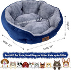 Asvin Medium Dog Bed for Medium Dogs, Large Cat Beds for Indoor Cats, Pet Bed for Puppy and Kitty, Extra Soft & Machine Washable with Anti-Slip & Water-Resistant Oxford Bottom, Blue, 25 inches