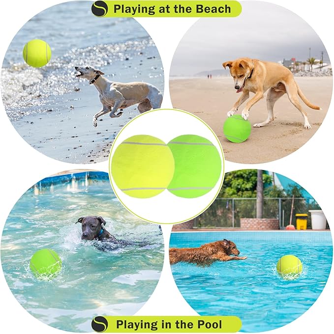 SCENEREAL Giant Tennis Ball for Dogs 2 Pack,Upgraded Thicken 9.5" Large Tennis Balls for Dogs,Halloween Dog Toys Birthday Gift, Inflatable Interactive Ball for Large Medium Big Dog,Durable Toy