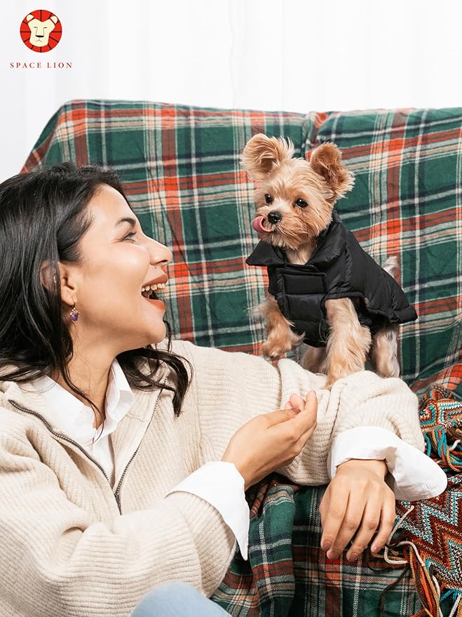 SPACE LION Puffer Jacket, Down Winter Coat, Waterproof, Windproof, Lightweight Jacket, Adjustable Fit for Small Dogs(Khaki,XS)