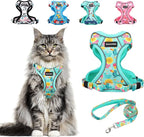 Halypet Cat Harness and Leash Set[MAX Safety 4th-Gen] Cute Escape Proof Vest Harness for Girl&Boy Cat Walking, Comfortable Adjustable Leash and Reflective Strips for Outdoor Kitten, M Green Tropics