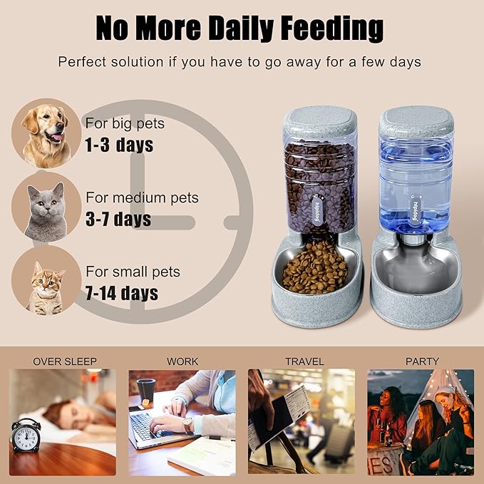 Stainless Steel Automatic Pet Feeder for Small&Medium Pets Automatic Food Feeder and Waterer Stainless Steel Bowls Set 3.8 L, Travel Supply Feeder and Water Dispenser for Dogs Cats Pets Animals