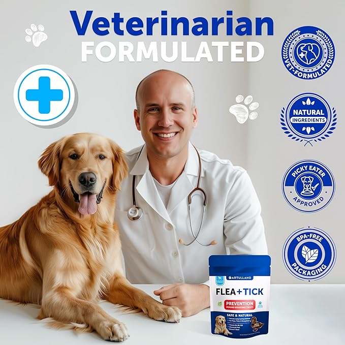 Flea and Tick Prevention for Dogs Chewables - Natural Flea Treatment Control - Supplement for Large & Small Dogs with Vitamins - Immune Support Chews - Puppy Pest Defense Oral Pills - 70 Soft Treats