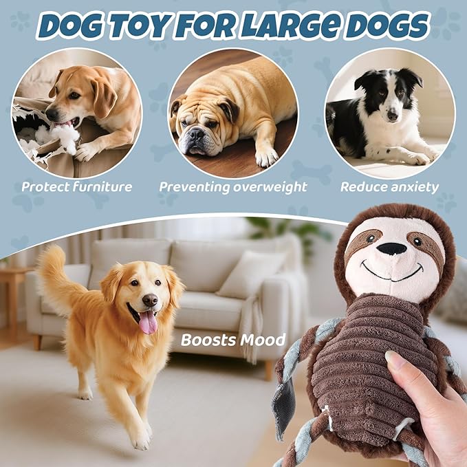 Squeaky Dog Toy for Small Medium Large Dogs – Plush Dog Chew Toy with 5 Squeakers, Interactive and Durable Pet Toy for Chewing and Playing