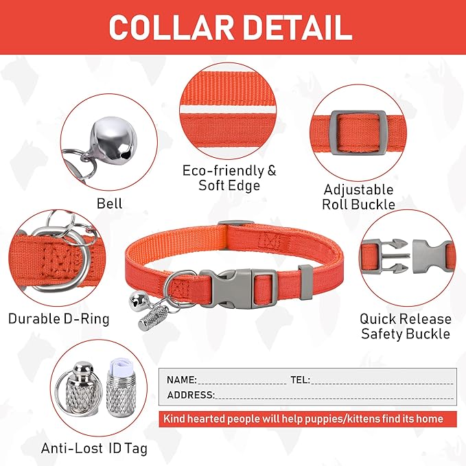 GAMUDA Small Pet Harness Collar and Leash Set, Step in No Chock No Pull Linen Fabric Soft Mesh Dog Vest Harnesses Reflective for Dogs Puppy Cats Kitten Rabbit (Orange, XL)