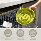 Ceramic Slow Feeder and Water Bowl Set for Medium and Large Dogs, Ceramic Dog Bowls Elevated with Wooden Stand, 2.0 Cups Dog Slow Feeder(30oz) and 70oz Water Bowl Set, Green