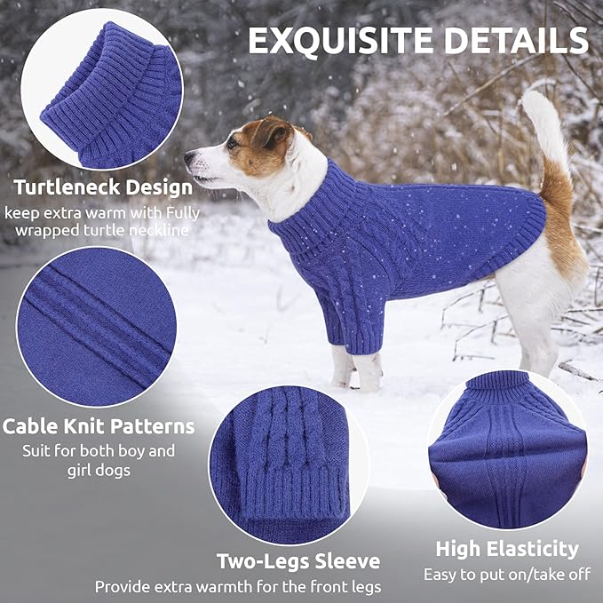 Queenmore XL Dog Sweater, Large Dog Sweaters for Male Dogs, Warm Pullover Pet Winter Clothes, Cozy Soft Holiday Doggy Kintsweater, Doggy Christmas Coat for Extra Large Pets, Pitbull, Boxer (Blue,XL)