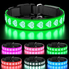 Light Up Dog Collar, Rechargeable LED Dog Collars, 15 Multi-Colors Light Pet Collar Adjustable Waterproof Bright Collar for Small Dogs, Green