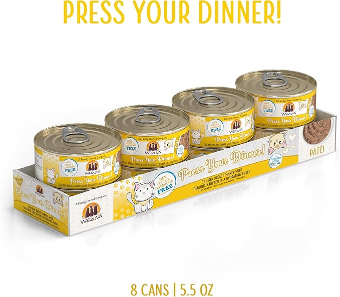 Weruva Classic Cat Paté, Press Your Dinner with Chicken, 5.5oz Can (Pack of 8)
