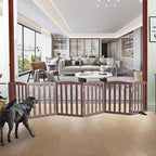 ZJSF Foldable Freestanding Indoor Dog Gate for House Wood Long Pet Gates Dog Fence for Stairs Puppy Gates for Hallways, Puppy Gate,Support Feet Included, Brown, 24 "Height-6 Panels