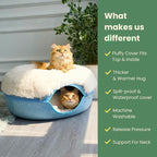 CATTASAURUS Peekaboo Cat Cave for Multiple & Large Cats Up to 30-45 Lbs, Fluffy Cat Beds for Indoor Cats, Scratch Detachable & Washable Tunnel Bed, Comfy Donut Cat Cave (Blue, Large (Calming))