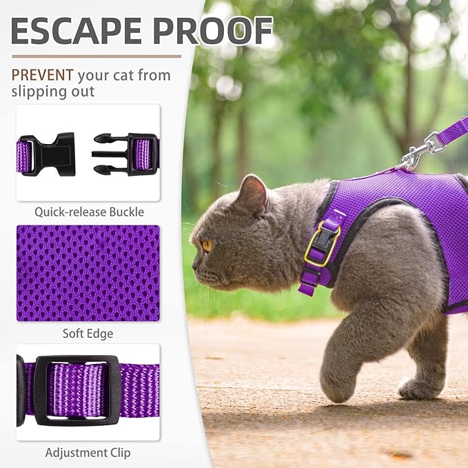 PUPTECK Soft Mesh Cat Vest Harness and Leash Set Puppy Padded Pet Harnesses Escape Proof for Cats Small Dogs, Purple Small