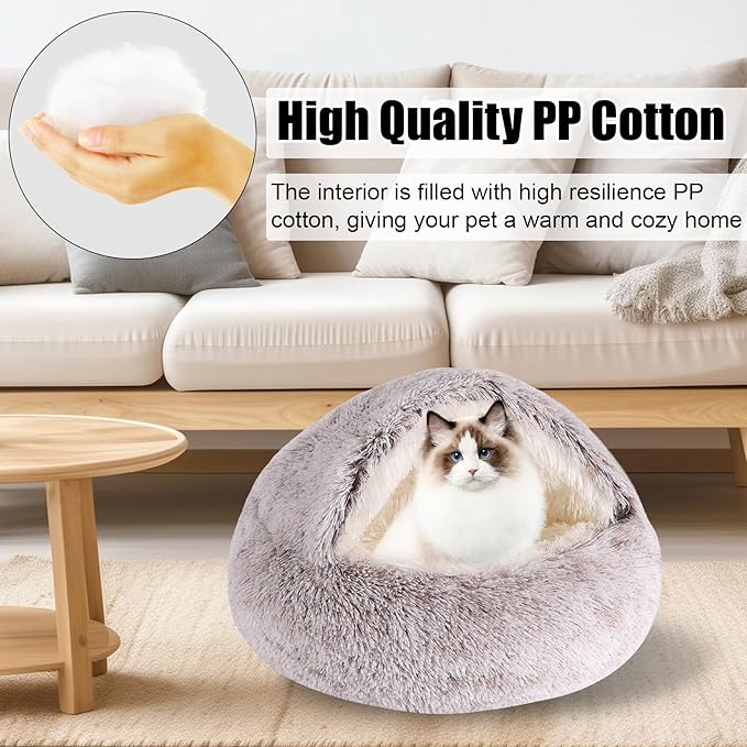 HYQ Small Dog Bed, Cat Beds for Indoor Cats Washable, Cozy Cat Cave Bed, Non-Slip Cat Beds, Calming Dog Bed with Hooded Cover, Dog Bed with Cover for Extra Small Pets (Coffee, 16×16 Inch)