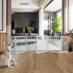 ZJSF Freestanding Indoor Dog Gate for House Foldable Wood Puppy Gate for Doorways Pet Gate for Stairs Extra Wide Pet Fence, Grey, 24" Height 6 Panels