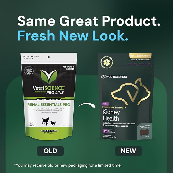 Vetriscience Veterinary Strength Kidney Health Chews - Balanced Kidney Support for Pets - Feline & Canine Renal Support - Holistic Formula - Chicken Liver Flavor - 60 Count