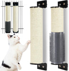 Cat Scratching Post Wall Mounted 2 Pack Cage Mount Cat Scratcher 2-in-1 Natural Sisal Kitty Scratch Posts with Self Groomer Massager for Scratch and Climbing 15.7x2.7in (White)