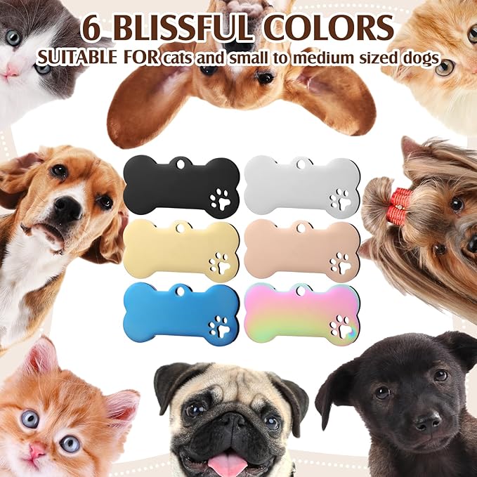 Hicarer 30 Pcs Stainless Steel Blank Pet ID Tags Personalized Dog Name Tag with Hollow Design Engraved on Both Sides Dog Cat Collar Name Accessories Regular Size DIY(Bone Shape)