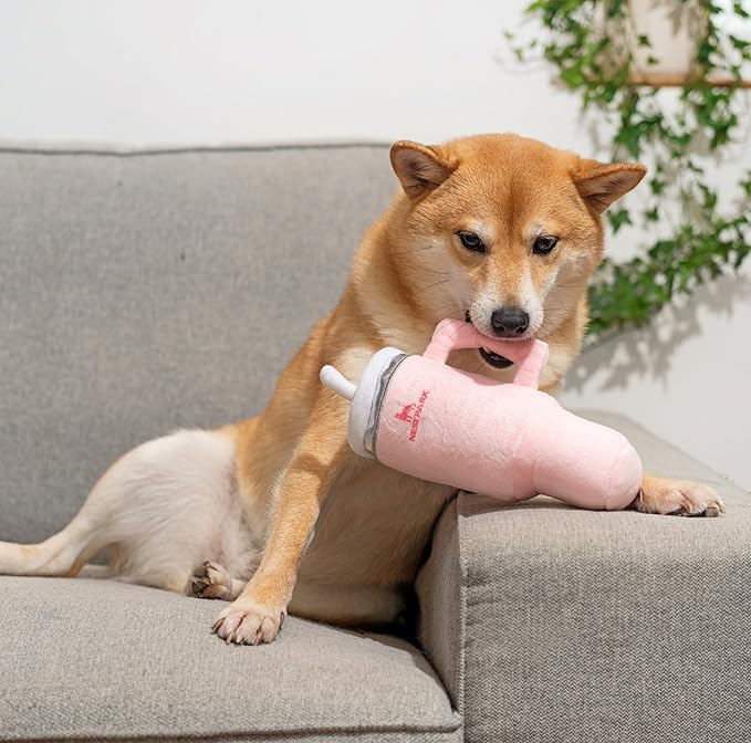 Nestpark Tumbler Cup Funny Dog Toy - Parody Plush Squeaky Crinkle Dog Toy (Pink Dusk)