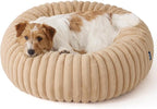 Bedsure Donut Small Dog Bed - Dog Beds for Small Dogs with Corduroy Fleece & Anti Slip Bottom, Round Faux Fur Pet Beds with Washable Removable Cover, Sandy Tan, 27x27x8 inches