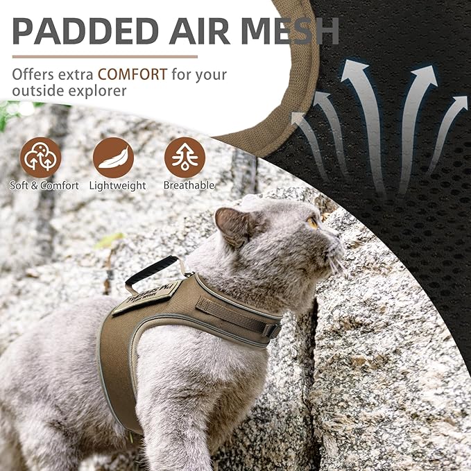 PUPTECK Soft Mesh Cat Vest Harness and Leash Set Puppy Padded Pet Harnesses Escape Proof for Cats Small Dogs Rabbits Bunny, Tactical Yellow, XL