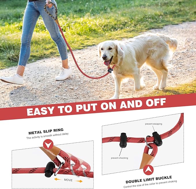 lynxking Slip Lead Dog Leash Reflective, Heavy Duty Comfortable Strong Rope for Large Medium Small Dogs No Pull Pet Training (Red, Large 1/2in x 6ft-Slip Lead)