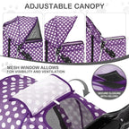 MoNiBloom 3 Wheels Pet Dog Cat Stroller for Small Medium Dogs Cats, Foldable Jogger Stroller w/Storage Basket and Cup Holder, Purple Polka Dots