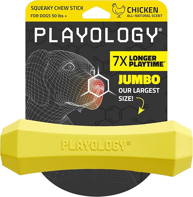 Playology Dog Toys | Durable Squeaky Chew Stick for Dogs | Jumbo Chicken Scented Toy - Easy to Clean and Made from Non Toxic Materials