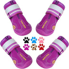 QUMY Dog Shoes for Large Dogs, Medium Dog Boots & Paw Protectors for Winter Snowy Day, Summer Hot Pavement, Waterproof in Rainy Weather, Outdoor Walking, Indoor Hardfloors Anti Slip Sole Purple Size 5
