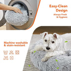 Deconovo Calming Donut Dog Bed, Washable Plush Round Pet Bed for Small Dogs & Cats with Raised Rim, Non-Slip Base and Soft Faux Fur—Lightweight, Easy-Care Design Light Grey 33" L x 33" W x 8" Th