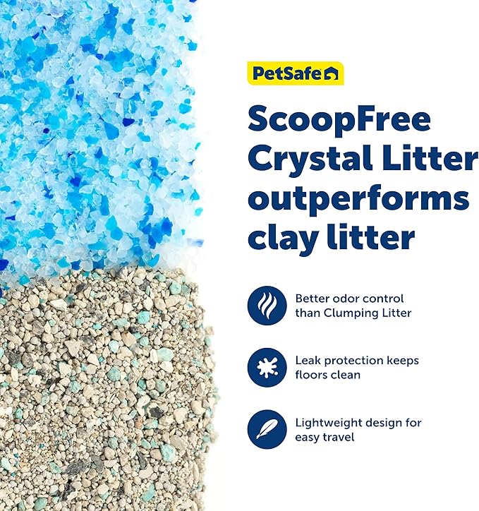PetSafe Disposable Litter Box with Litter - Collapsible No-Mess Box with Reliable Leak-Proof Protection & Superior Odor Control - Includes 4.3 lb Bag Crystal Pebbles & 8 Disposable Scoops