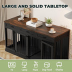 Dog Crate Furniture, 63 Inch Kennel Cage Furniture Large Breed with 3 Drawers, Wooden Double Dog Crate Furniture Table for 2 Dogs, Crates for Large Dogs Furniture - Black