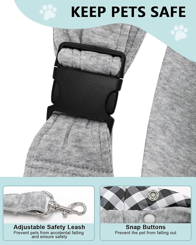 Dog Carrier Sling for Small Dogs and Cats(0 to 12 lbs), Puppy Sling Carrier with Adjustable Strap, Travel Safety Harness, Hands-Free Pet Carring Holder Travel Bag for Outdoor, Gray
