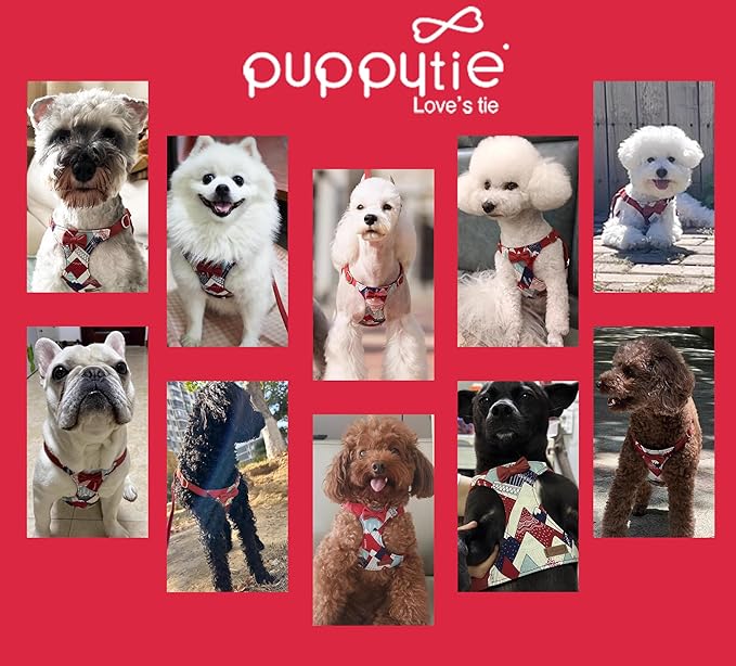 Puppytie No Pull Dog Harness with Multifunction Dog Leash,Soft Adjustable No Choke Escape Proof Pet Harness Vest for Medium Dogs,Suede Bow red,M