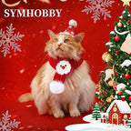 4Pcs Christmas cat Costume Accessories Set for Cats-Santa Hat, Pearl Necklace, Scarf with Gift Bag for Holiday Party Photo