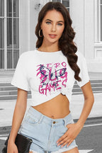 Womens Summer Crop Tops Short Sleeve Round Neck T-Shirts Loose Fit Casual Blouse